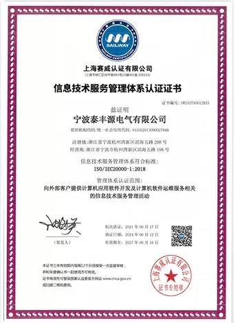 ISO20000 Information Technology Service Management System Certificate